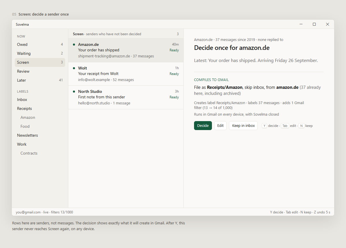 Screen view: deciding the amazon.de sender once