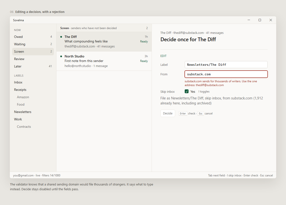 Editing a decision with a rejected pattern